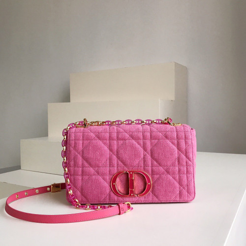 Christian Dior SMALL DIOR CARO BAG Rose Macrocannage Linen - BVPRIVE