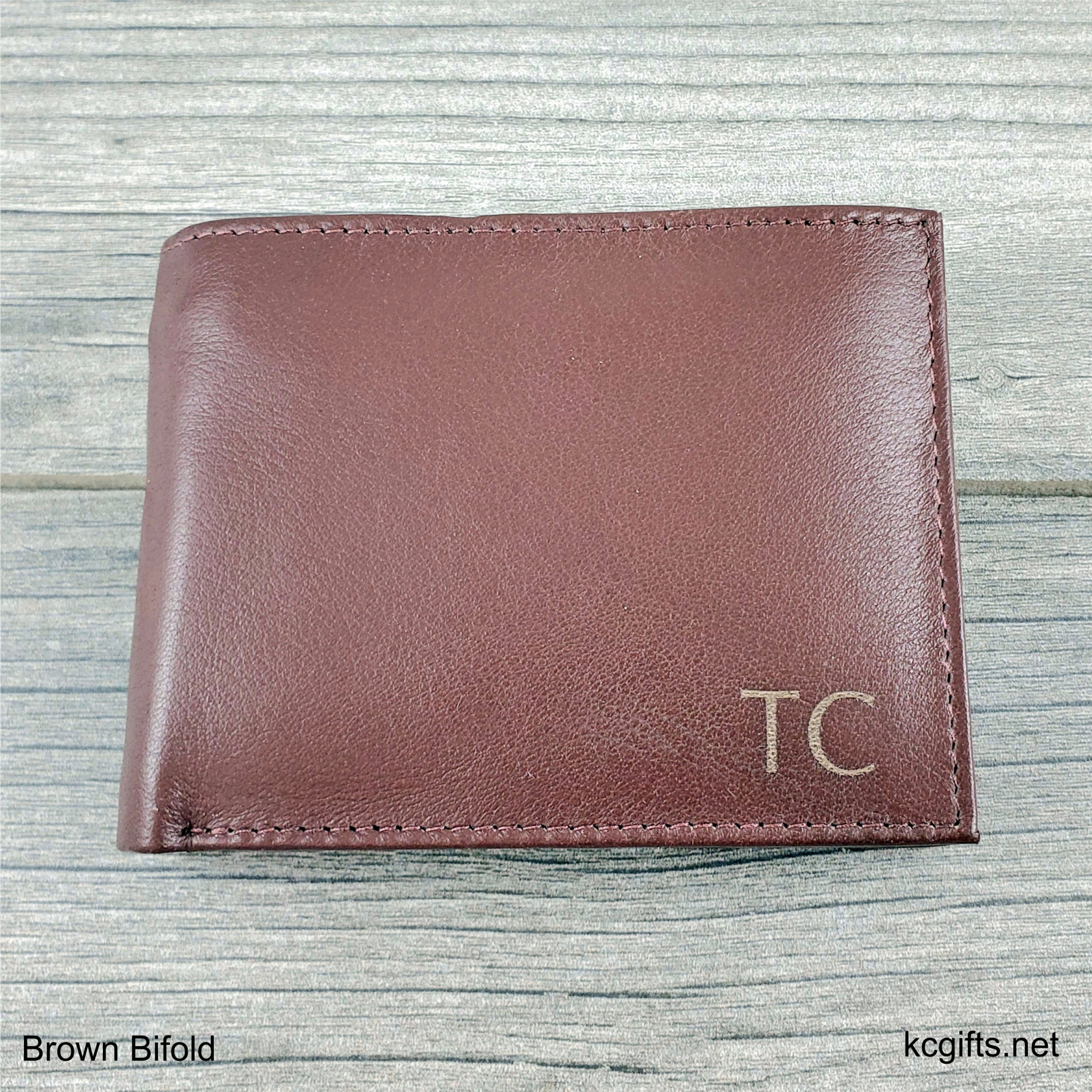 Monogrammed Engraved Leather Bifold Mens Travel Wallet Money Clip