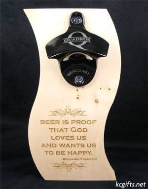 Magnetic Bottle Opener Barware Set Personalized WITH Engraved Opener and Wooden Capcatcher