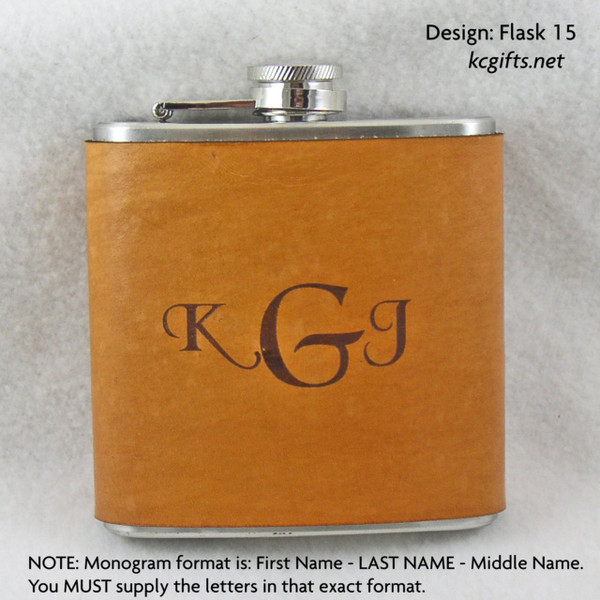 Groomsman Flask or Best Man Flask - Personalized Flask Handmade Leather Flask with FREE Backside Engraving!