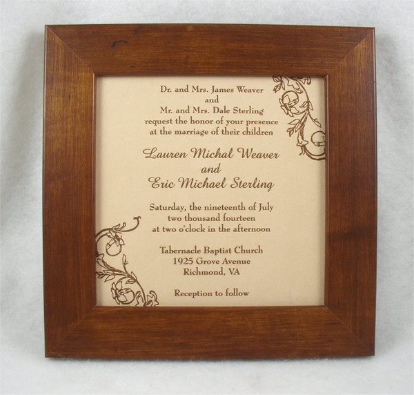 Personalized Eye Chart with your wedding info engraved in leather.