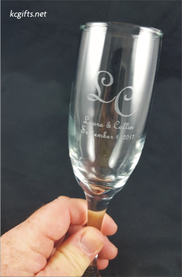 6 ounce engraved toasting glass.