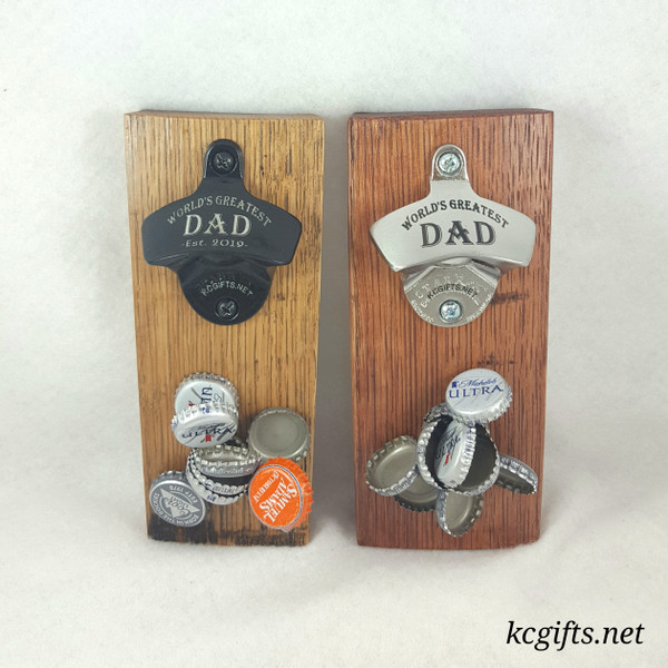 Magnetic Engraved Bottle Opener made from WHISKEY BARREL STAVES - Stainless Steel or Black - Free Personalization!