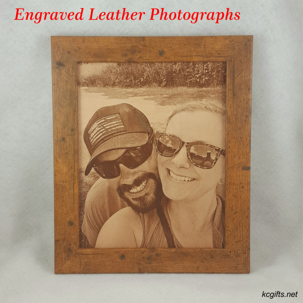 Photograph Engraved in REAL LEATHER - 3rd Anniversary Gift - Wedding Photograph - Baby Photograph - Family Photograph - 8" x 10" UNFRAMED