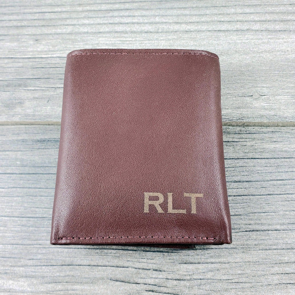 Wallet Brown Trifold - RFID Lining - Personalized Men's Leather Wallet with Engraved Monogram