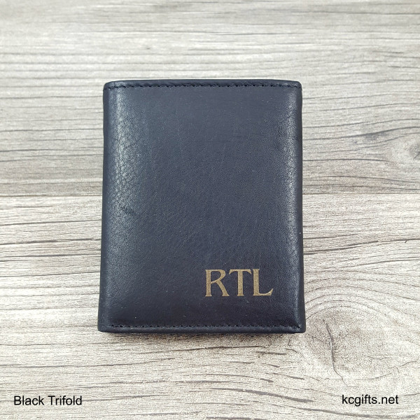 Wallet Black Trifold - Personalized Men's Leather Wallet with