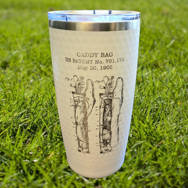 Engraved tumbler mug with Vintage US Patent for golf item.
