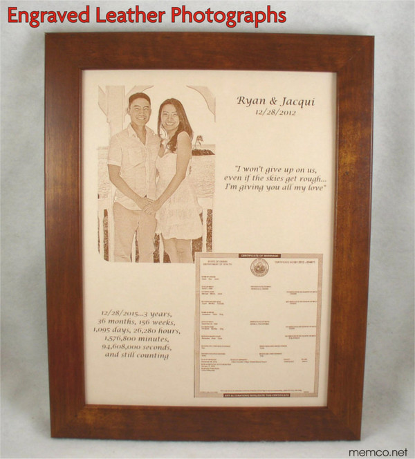 Photos in Leather - 11" x 14" with TWO PHOTOS  or ONE Photo and Vows, 3rd Anniversary, Leather Anniversary, Third Anniversary Gift Leather