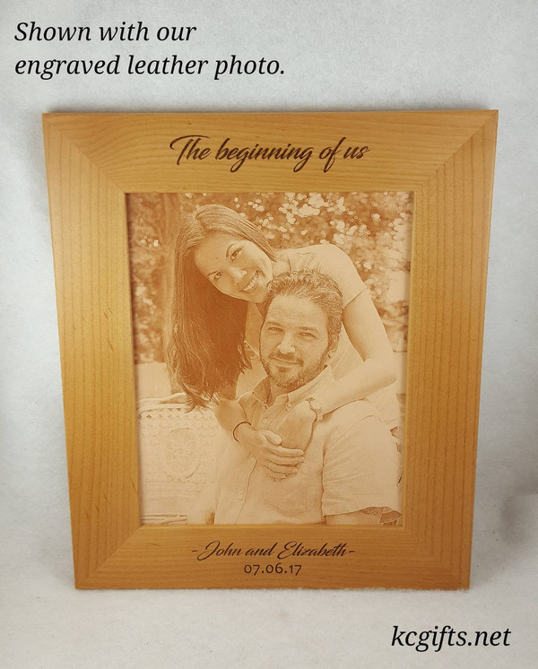 5" x 7" Engraved Picture Frame, WITH ENGRAVED LEATHER PHOTO - Personalized with your Wedding, Family or Pet information.