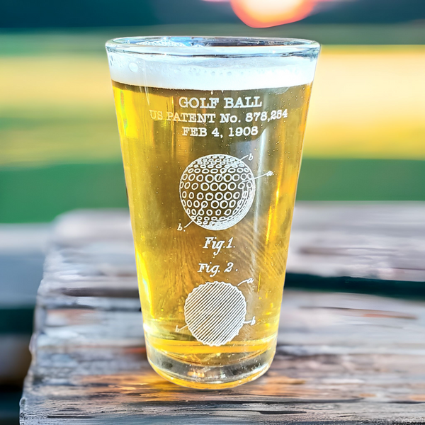 Golf Patent Pint Glass - Golf Ball Patent - Engraved Glass