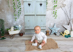 cute little green door backdrop with heart shape cutouts.Distressed brick effect 