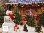 snowman log cabin Christmas backdrop .. this it 60 x 80 size, other sizes may crop part of the image 