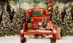 Red vintage style truck with christmas presents 
photographers christmas outdoor scene 