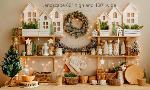 Christmas Kitchen    backdrop
 photographers backdrop
60" high and 100" wide 
this is Landscape and has no floor added to the design