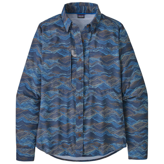 Patagonia Women's Sol Patrol LS Shirt Rock Cycle Multi Small Current Blue Image 1