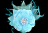 6" Turquoise Large Silk and Satin Single Flower with Pearl and Rhinestone - Pack of 6