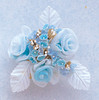 1.5" Light Blue Organza Pearl Flowers with Leaf - Pack of 12