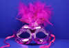 7" Metallic Fuchsia with Silver Accents Mardi Gras Glitter Feather Masquerade Masks - Pack of 12