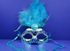 7" Metallic Turquoise with Silver Accents Mardi Gras Glitter Feather Masquerade Masks - Pack of 12