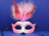 7" Pink with Silver Accents Mardi Gras Glitter Feather Masquerade Masks - Pack of 12