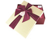 8" Ivory/Burgundy Paper Gift Box with Ribbon - Pack of 6