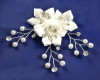 1.5" White Satin Flower Sticker with Rhinestone, Pearls and Sprays - Pack of 12
