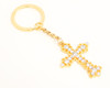 Small Gold Metal Rhinestone Cross Keychain - Pack of 12