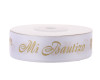 7/8" x 25 Yards Gold "Mi Bautizo" Printed Satin Ribbon for Baptism Favors - Pack of 5 Rolls