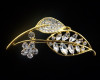 2 3/4" Gold Crystal Rhinestone Leaf Brooch Pin  - Pack of 12