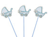 Blue Baby Shower Carriage Wood Picks - Pack of 12