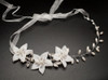 12" White Flower Faux Pearl Bridal Hair Band with Rhinestones  - 1 Piece