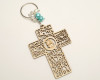 Blue Pearl Wooden Cross Boy Baptism Keychain - Pack of 12