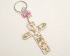 Pink Pearl Wooden Cross Girl's First Communion JHS Keychain - Pack of 12