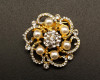 1 1/4" Gold Pearl Rhinestone Fashion Brooch Pin - Pack of 12 (BHB034)
