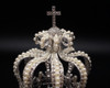 Silver Full King Pearl Crown with Rhinestone Crucifix (TV052)