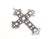 Silver Antique Metal Cross Pendants with Rhinestones - Pack of 12 Pieces