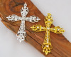 4.5" Gold Metal Cross Pendant with Rhinestones - Pack of 6 Pieces