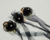 3" Black Organza Flower Wrist Corsage with Rhinestone and White Pearls - Pack of 12