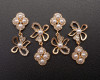 1 3/4"x 3/4" Old Gold Dangling Flower Rhinestone Flat Back Metal Charm - Pack of 12