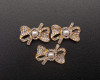 1 1/4"x 1" Old Gold Bow Rhinestone Faux Pearl Flat Back Metal Charm - Pack of 12