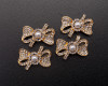 1 1/4"x 1" Old Gold Bow Rhinestone Faux Pearl Flat Back Metal Charm - Pack of 12