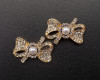 1 1/4"x 1" Old Gold Bow Rhinestone Faux Pearl Flat Back Metal Charm - Pack of 12