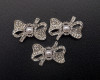 1 1/4"x 1" Silver Bow Rhinestone Flat Back Metal Charm - Pack of 12