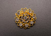 1 1/4" Yellow Gold Round Floral Brooch with Clear Rhinestones - Pack of 12