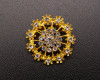 1 1/4" Yellow Gold Round Rhinestone Flower Brooch - Pack of 12