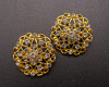 1 1/4" Yellow Gold Round Rhinestone Brooch Pin- Pack of 12