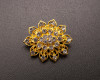1 3/8"x 1 1/4" Yellow Gold Flower Brooch with Clear Rhinestones - Pack of 12
