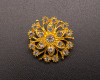 1 1/4" Yellow Gold Round Flower Brooch with Clear Rhinestones - Pack of 12