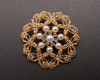 2 1/8" Old Gold Brooch with Clear Rhinestones and Faux White Pearl - Pack of 12