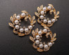 1 3/4"x 1 1/2" Old Gold Round Brooch with Clear Rhinestones and White Pearl - Pack of 12